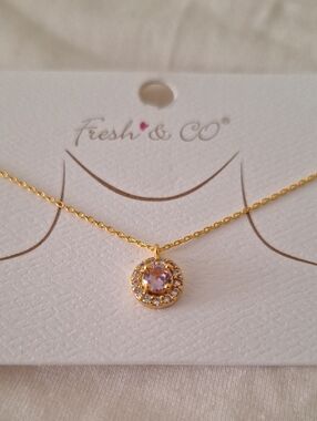 Gold Necklace with Pink Cz Pendant